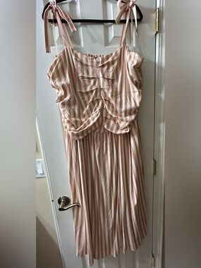 torrid Pink and White Striped Midi Dress with Tie Straps
